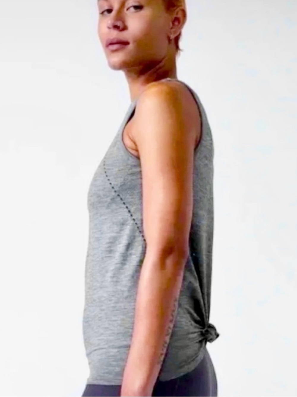 Athleta Foothill Seamless Split Back Tank Top, Heather Gray, Large - Picture 2 of 14
